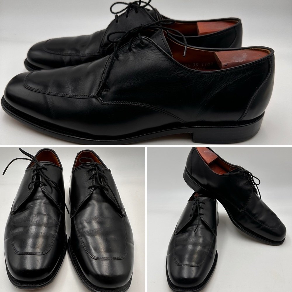 ALLEN EDMONDS MENS SHOES 10.5 EEE 3E BLACK LEATHER BURTON APRON TOE DERBY DRESS
